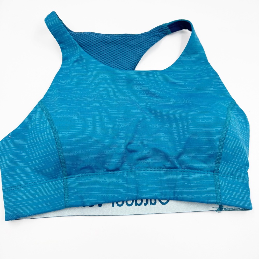 Outdoor Voices High Neck Racerback Sports Bra Teal Space Dye Navy Blue Small